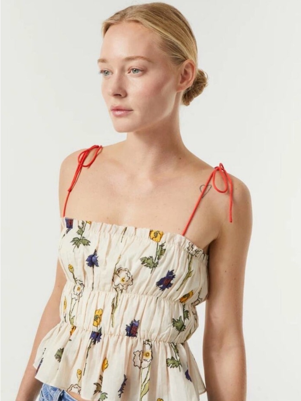 Rhode Julieta Floral Spaghetti Strap Adjustable Top In Saba Size M